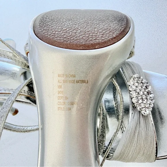 Bakers Skye Silver Glitter Rhinestone Bling Strappy Stiletto High Heel Shoes 10M - Picture 8 of 9